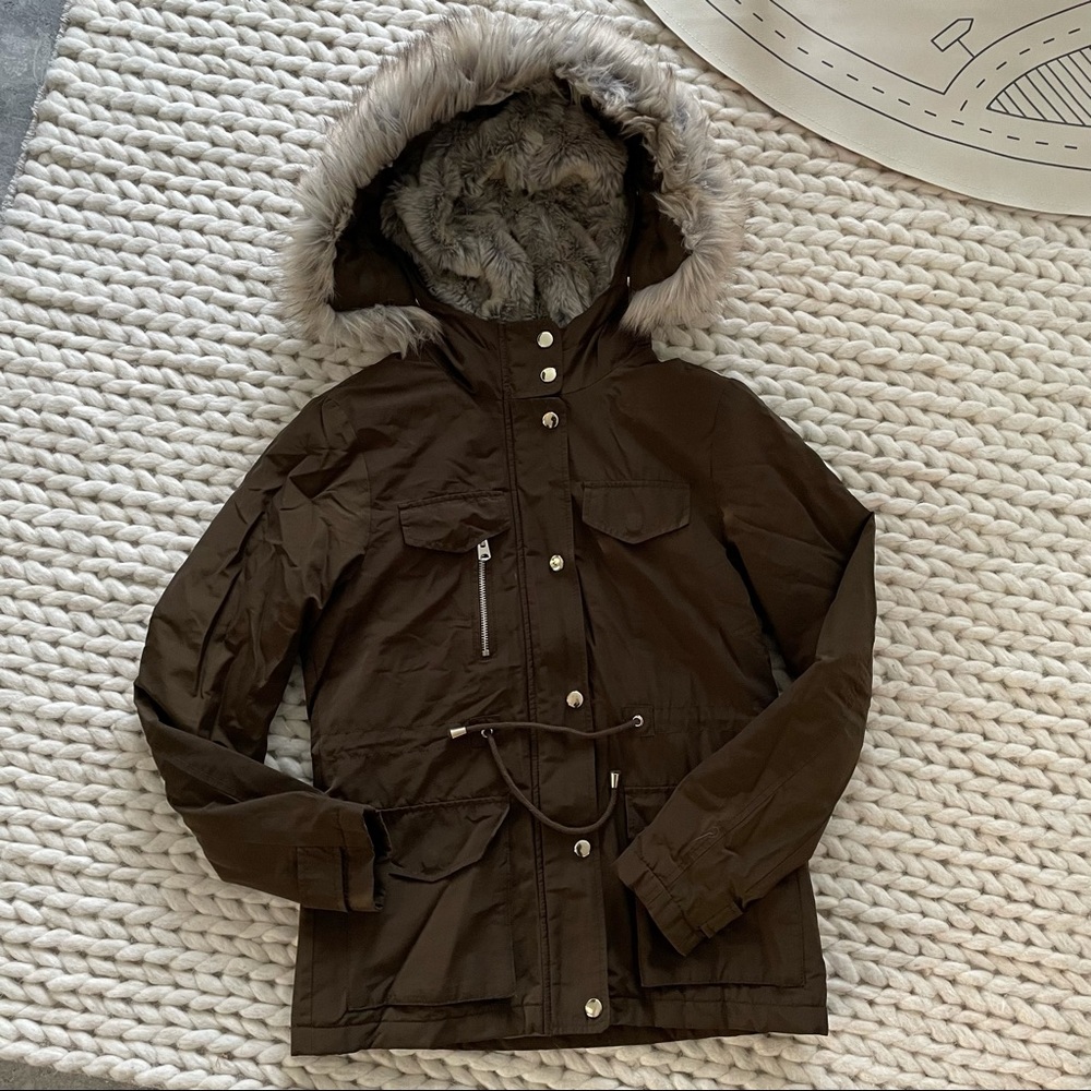 TopShop Olive Fur Coat XS/2